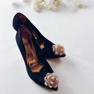 Ted Baker Pearl Embelishment Velvet High Heels Black